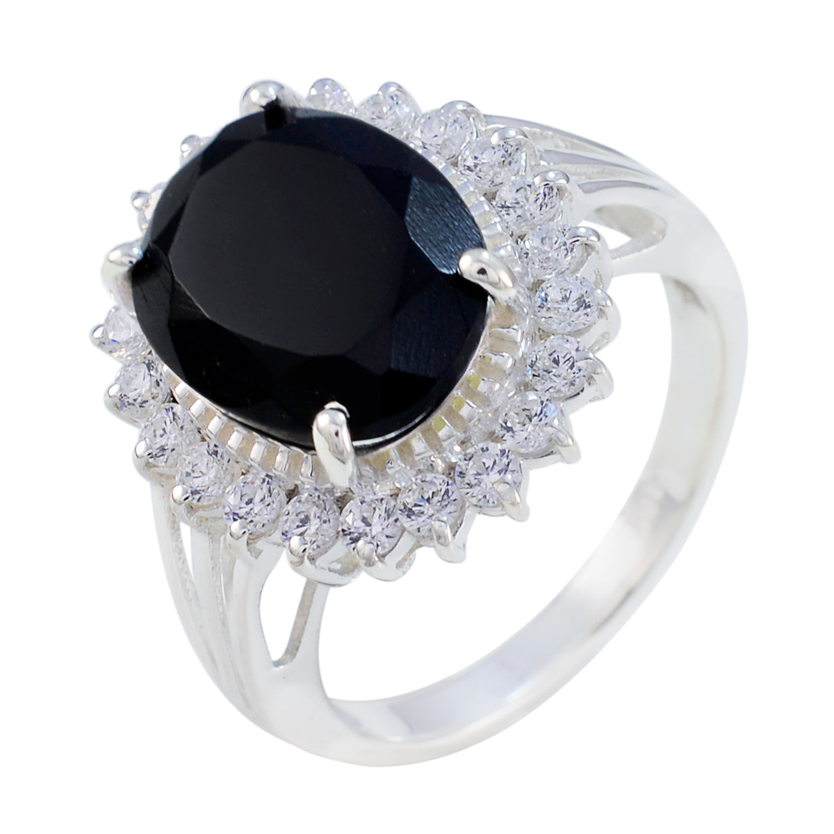 Black Onyx Halo Egyptian Sterling Silver Black Gems Classic Signet Ring Jewellery