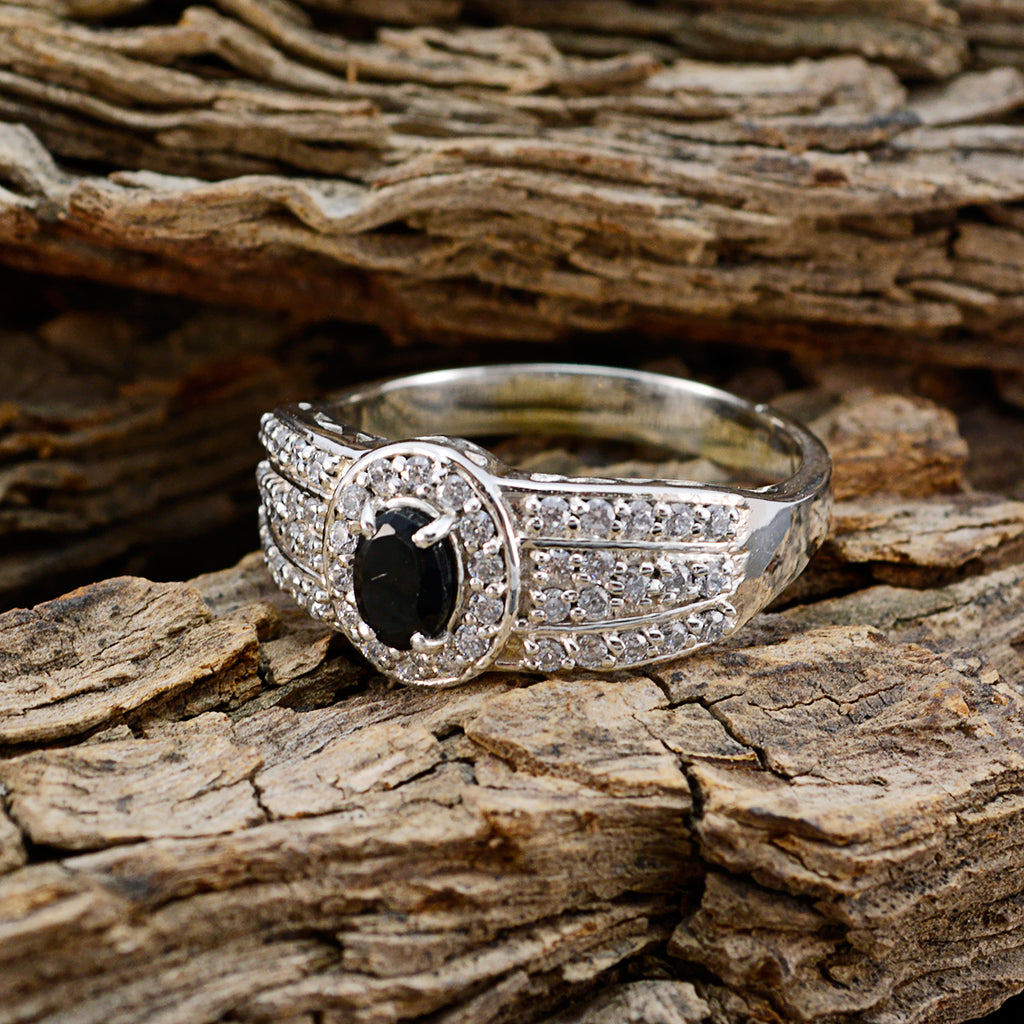 Black Onyx Halo Egyptian 92.5 Silver Black Gemstones Eye catching Abstract Ring Jewellery