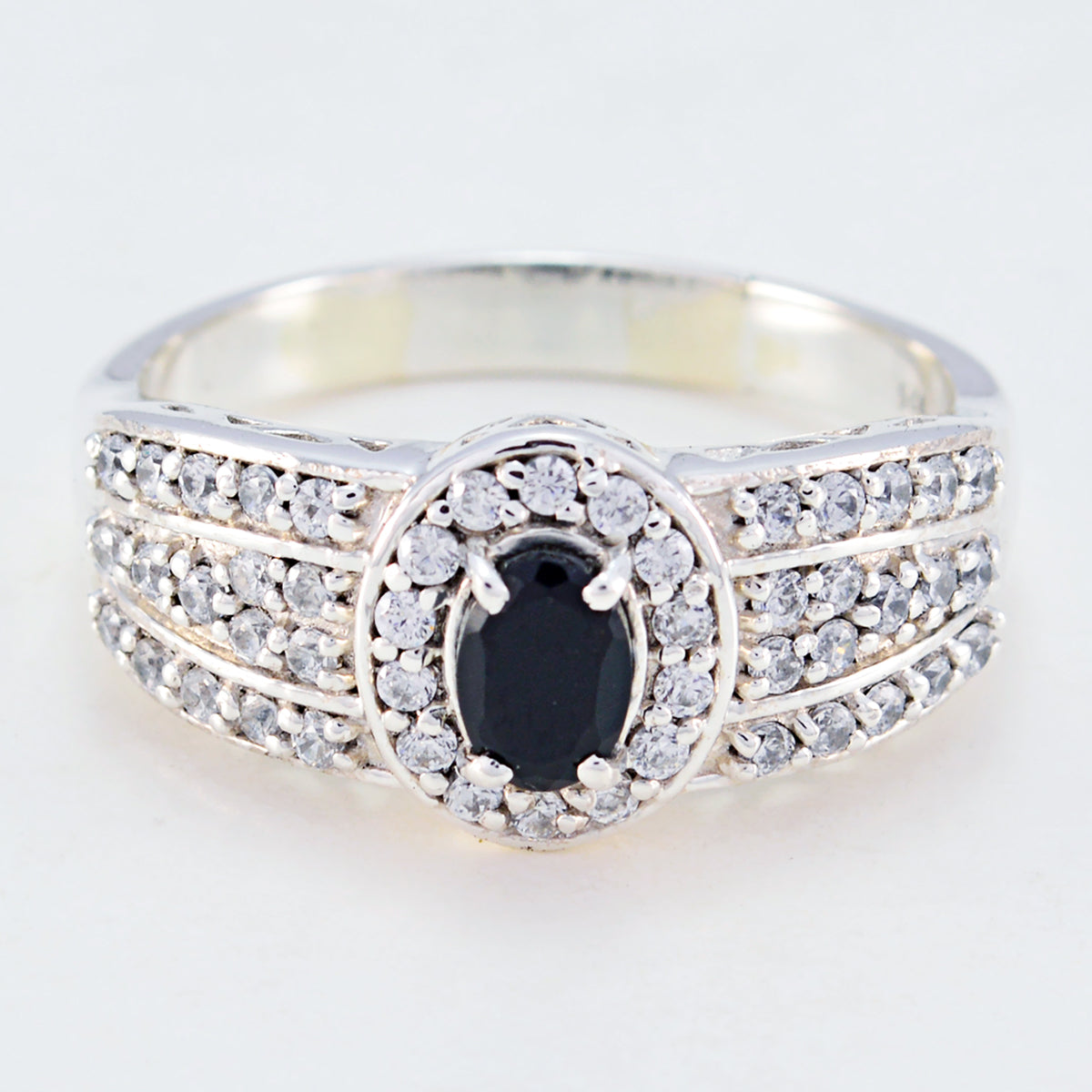 Black Onyx Halo Egyptian 92.5 Silver Black Gemstones Eye catching Abstract Ring Jewellery