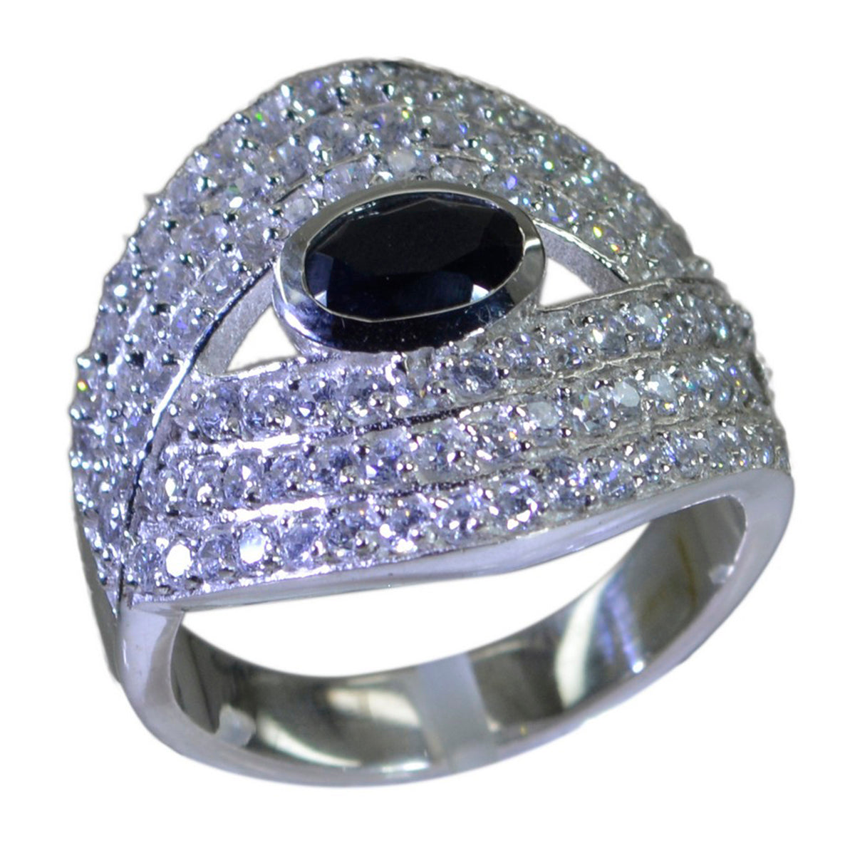 Schwarzer Onyx Halo Indischer Sterling Silber Schwarze Edelsteine Vielseitiger abstrakter Ring Schmuck Hauptbild