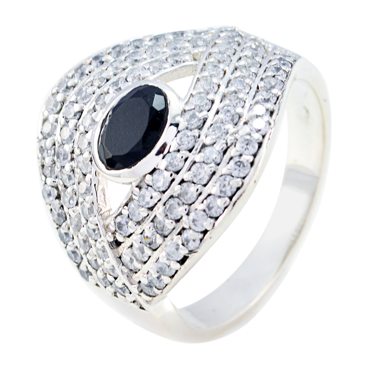 Black Onyx Halo Indian Sterling Silver Black Gemstones Versatile Abstract Ring Jewellery