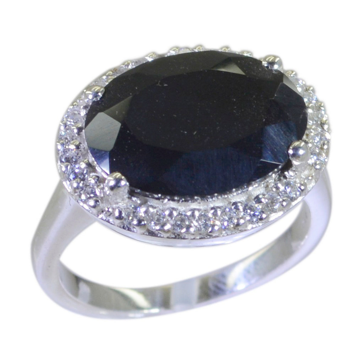 Black Onyx Halo German 925 Silver Black Gemstones Versatile Contemporary Ring Jewelry Immagine principale del prodotto