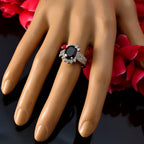 Black Onyx Halo French 925 Silver Black Gemstone Classic Trendy Ring Jewelry