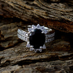 Black Onyx Halo French 925 Silver Black Gemstone Classic Trendy Ring Jewelry