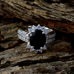 Black Onyx Halo French 925 Silver Black Gemstone Classic Trendy Ring Jewelry