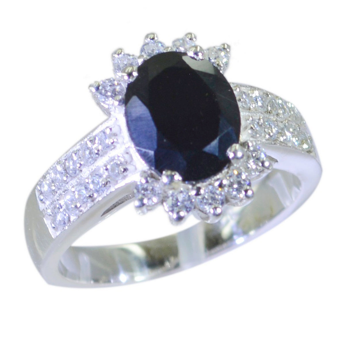 Schwarzer Onyx Halo Französischer 925 Silber Schwarzer Edelstein Klassischer Trendy Ring Schmuck Hauptbild