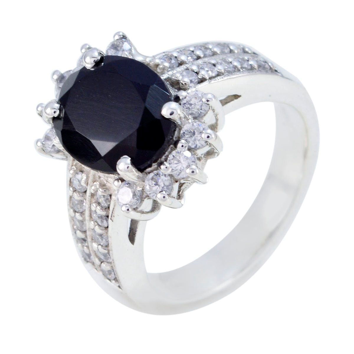 Schwarzer Onyx Halo Französischer 925 Silber Schwarzer Edelstein Klassischer Trendy Ring Schmuck Zweitbild