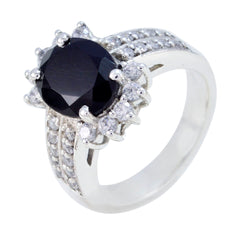 Black Onyx Halo French 925 Silver Black Gemstone Classic Trendy Ring Jewelry