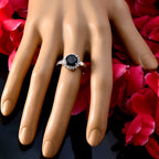 Black Onyx Halo Indian 92.5 Silver Black Gems Slim Feminine Ring Jewelry