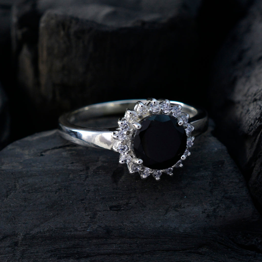 Black Onyx Halo Indian 92.5 Silver Black Gems Slim Feminine Ring Jewelry