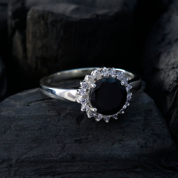 Black Onyx Halo Indian 92.5 Silver Black Gems Slim Feminine Ring Jewelry