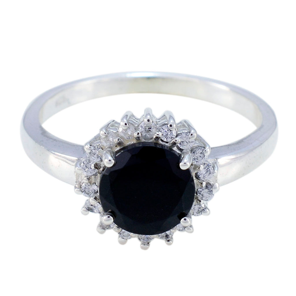 Black Onyx Halo Indian 92.5 Silver Black Gems Slim Feminine Ring Jewelry