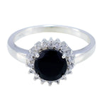 Black Onyx Halo Indian 92.5 Silver Black Gems Slim Feminine Ring Jewelry