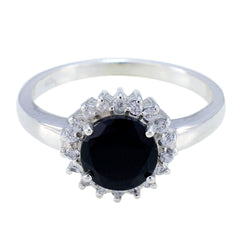Black Onyx Halo Indian 92.5 Silver Black Gems Slim Feminine Ring Jewelry