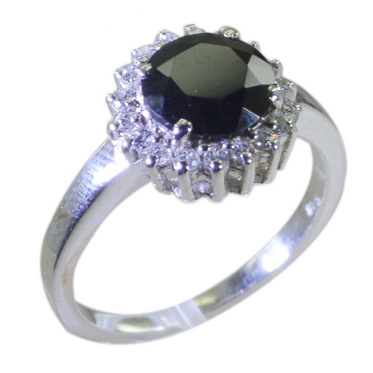 Schwarzer Onyx Halo Indischer 92,5 Silber Schwarzer Edelstein Schmaler Feminin Ring Schmuck Zweitbild