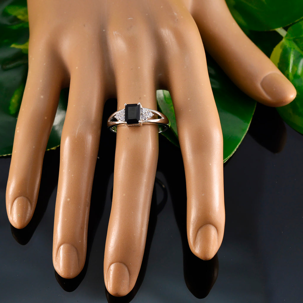 Black Onyx Halo Japanese 92.5 Silver Black Gems Dainty Trendy Ring Jewelry