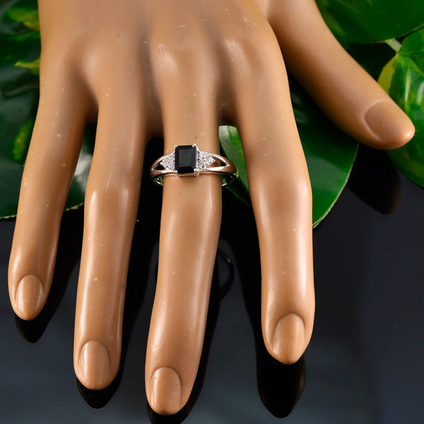 Black Onyx Halo Japanese 92.5 Silver Black Gems Dainty Trendy Ring Jewelry
