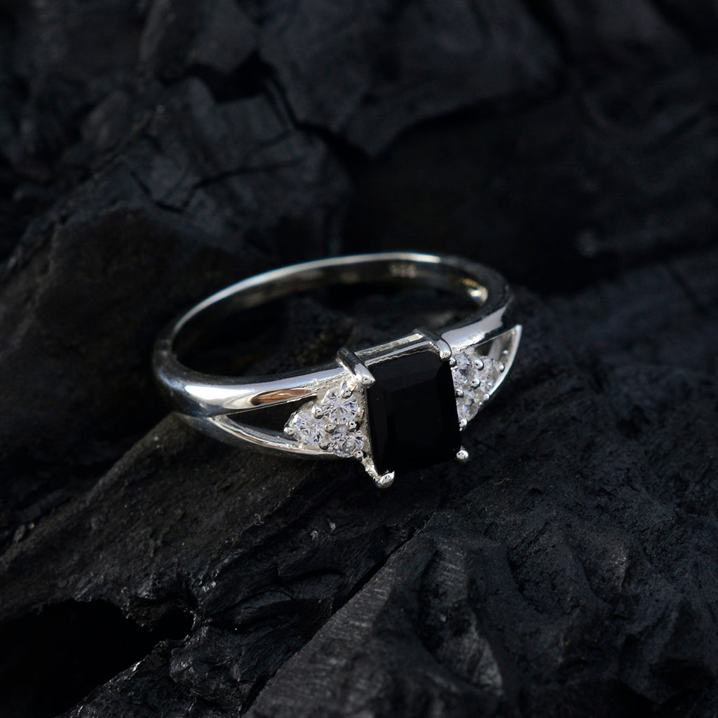 Black Onyx Halo Japanese 92.5 Silver Black Gems Dainty Trendy Ring Jewelry