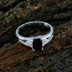 Black Onyx Halo Japanese 92.5 Silver Black Gems Dainty Trendy Ring Jewelry