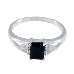 Black Onyx Halo Japanese 92.5 Silver Black Gems Dainty Trendy Ring Jewelry