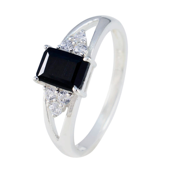 Black Onyx Halo Japanese 92.5 Silver Black Gems Dainty Trendy Ring Jewelry