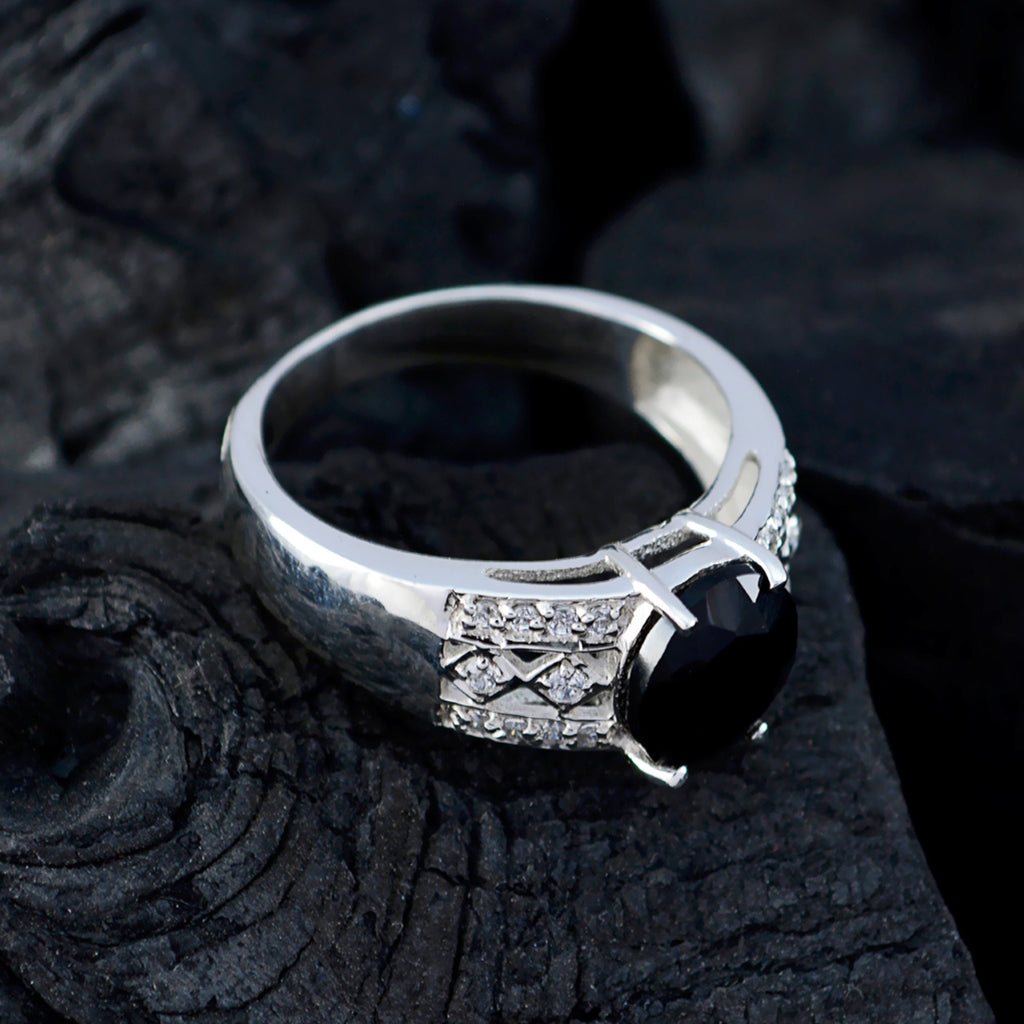 Black Onyx Halo Russian 925 Sterling Silver Black Gemstone Classic Artisan Ring Jewelry