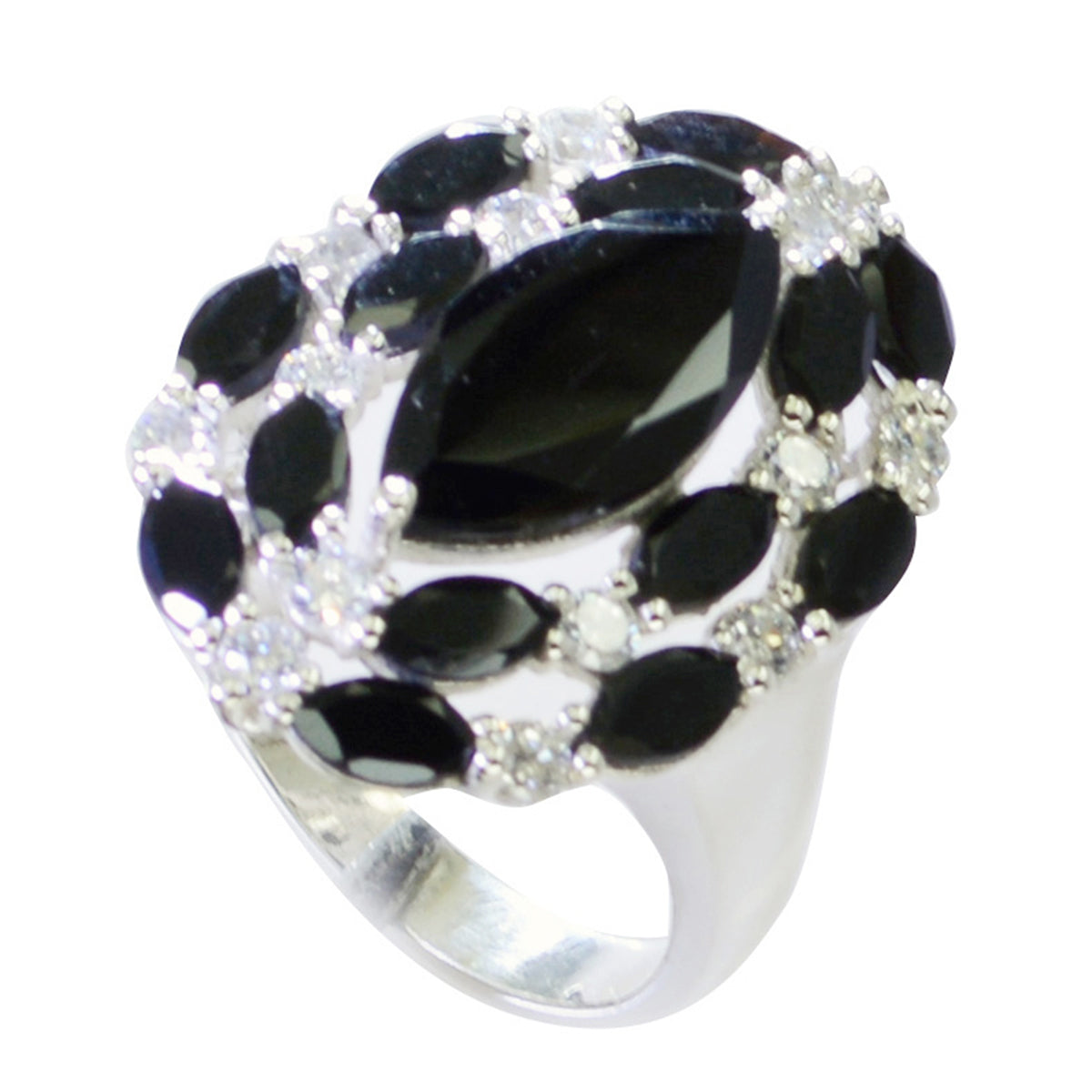 Black Onyx multiple German 92.5 Silver Black Gemstone Essential  Modern Ring Jewelry