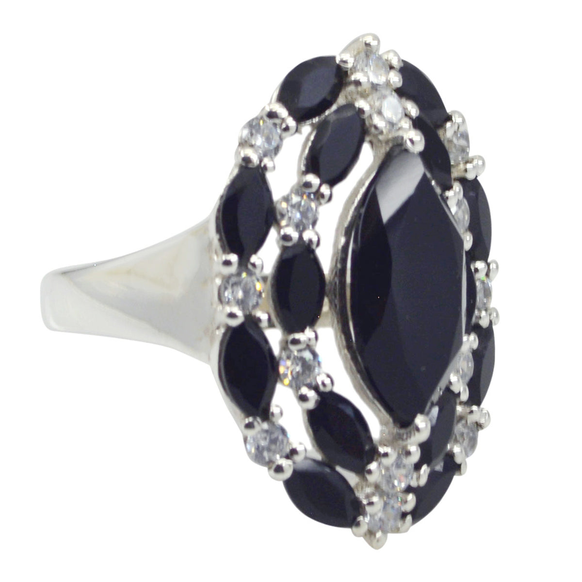 Black Onyx multiple German 92.5 Silver Black Gemstone Essential  Modern Ring Jewelry