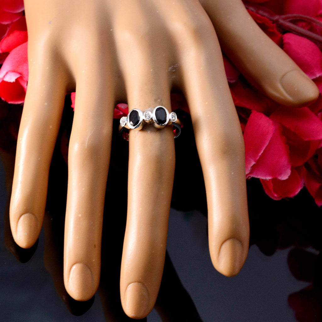 Black Onyx Halo Korean 925 Sterling Silver Black Gemstone Dainty Artisan Ring Jewellery