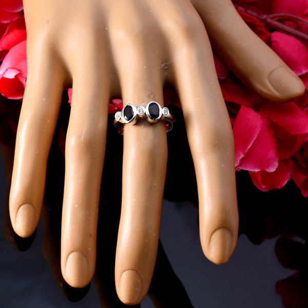 Black Onyx Halo Korean 925 Sterling Silver Black Gemstone Dainty Artisan Ring Jewellery