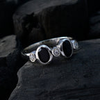 Black Onyx Halo Korean 925 Sterling Silver Black Gemstone Dainty Artisan Ring Jewellery