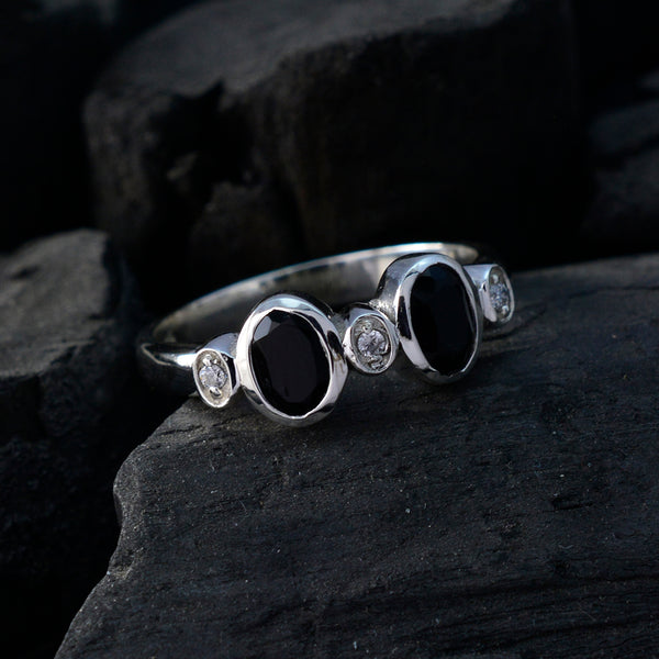 Black Onyx Halo Korean 925 Sterling Silver Black Gemstone Dainty Artisan Ring Jewellery