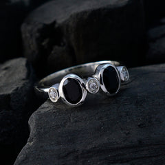 Black Onyx Halo Korean 925 Sterling Silver Black Gemstone Dainty Artisan Ring Jewellery