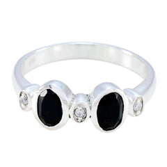 Black Onyx Halo Korean 925 Sterling Silver Black Gemstone Dainty Artisan Ring Jewellery