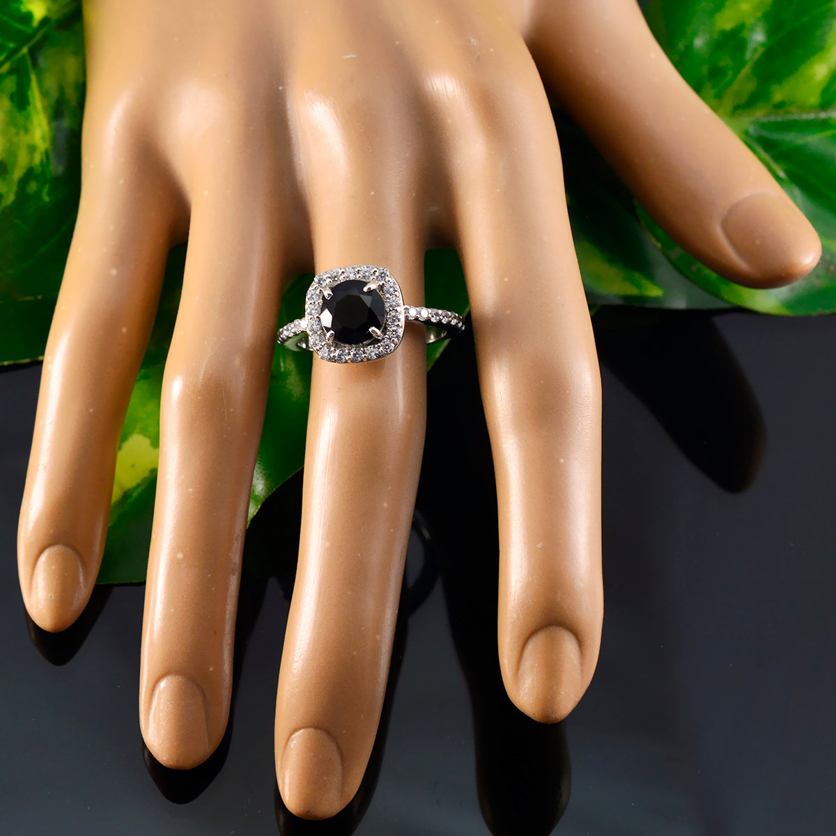 Black Onyx Halo Moroccan Silver Black Gems Slim Abstract Ring Jewelry