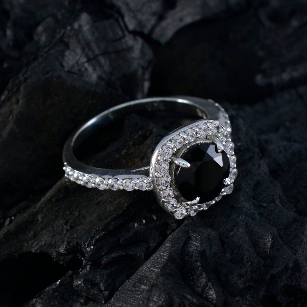 Black Onyx Halo Moroccan Silver Black Gems Slim Abstract Ring Jewelry