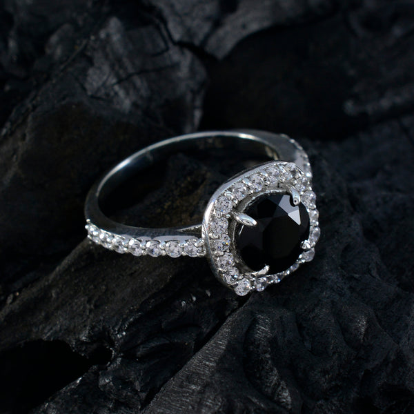 Black Onyx Halo Moroccan Silver Black Gems Slim Abstract Ring Jewelry