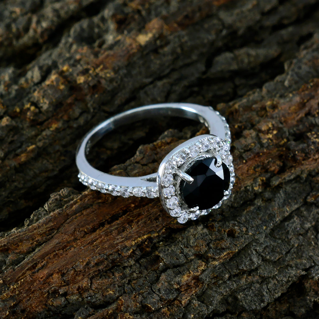 Black Onyx Halo Moroccan Silver Black Gems Slim Abstract Ring Jewelry
