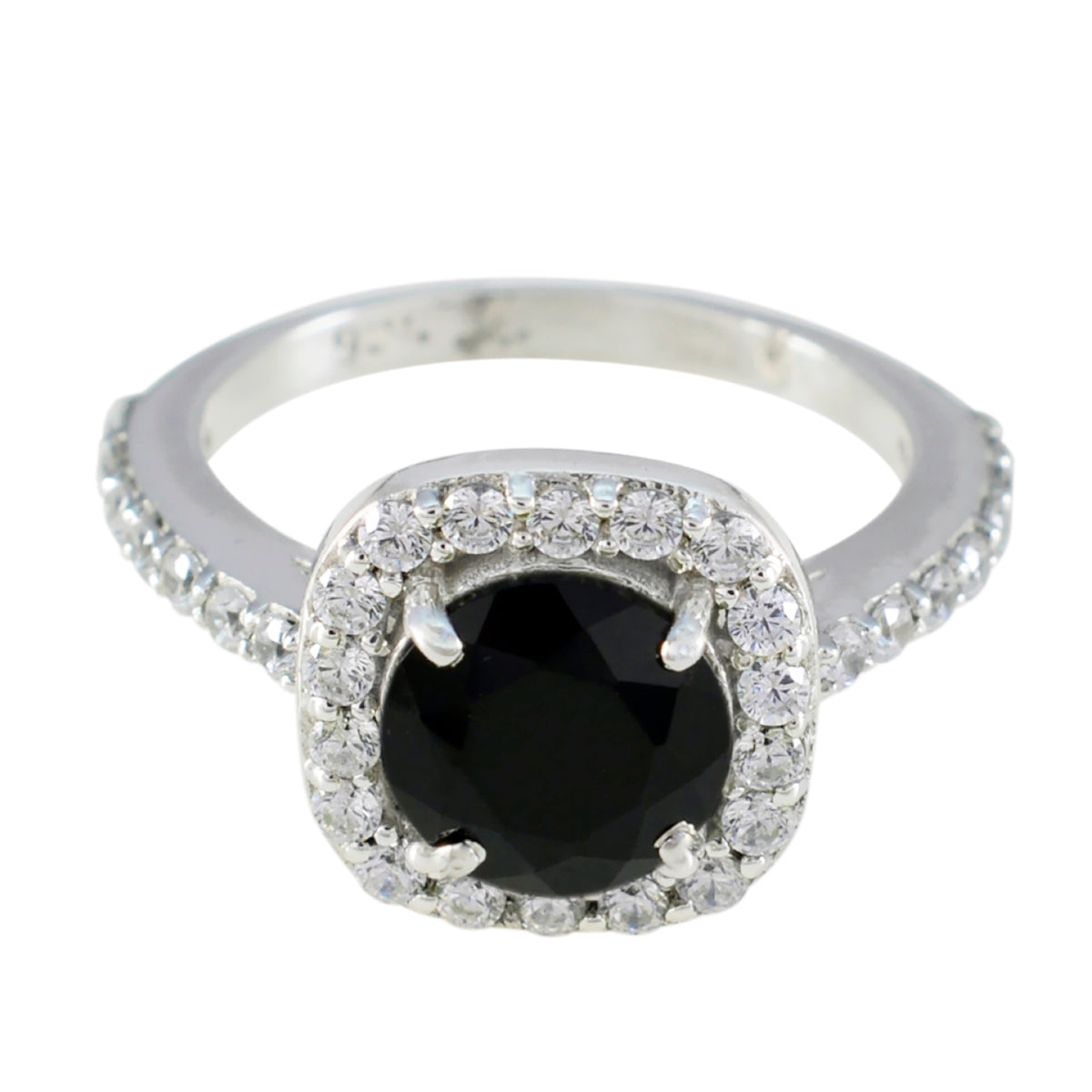 Black Onyx Halo Moroccan Silver Black Gems Slim Abstract Ring Jewelry Image principale du produit