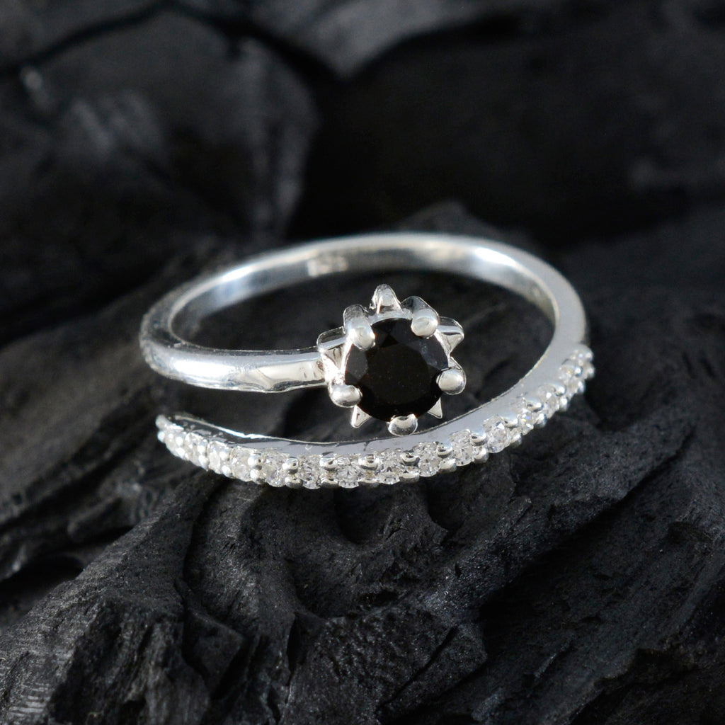 Black Onyx Halo Turkish Sterling Silver Black Gemstone Elegant  Abstract Ring Jewelry