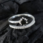 Black Onyx Halo Turkish Sterling Silver Black Gemstone Elegant  Abstract Ring Jewelry
