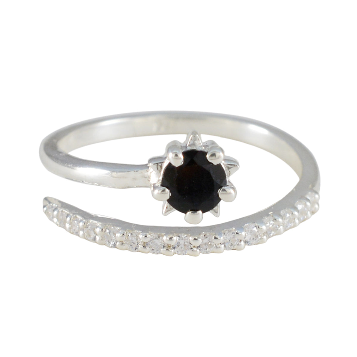 Black Onyx Halo Turkish Sterling Silver Black Gemstone Elegant  Abstract Ring Jewelry