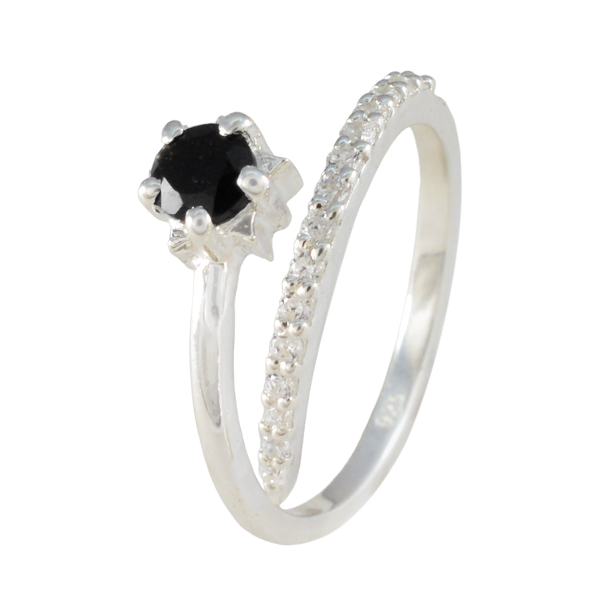 Bague élégante et abstraite en argent sterling turc avec onyx noir et pierres précieuses noires Image secondaire du produit
