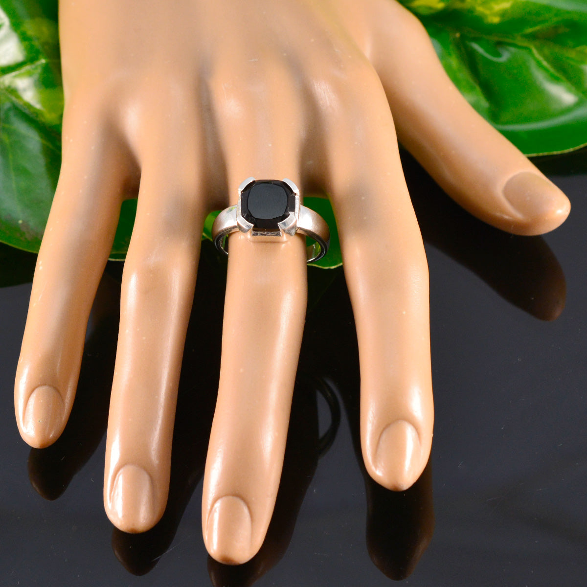 Black Onyx Solitaire Italian 925 Silver Black Gemstone Statement Artisan Ring Jewellery