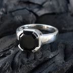 Black Onyx Solitaire Italian 925 Silver Black Gemstone Statement Artisan Ring Jewellery