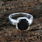 Black Onyx Solitaire Italian 925 Silver Black Gemstone Statement Artisan Ring Jewellery