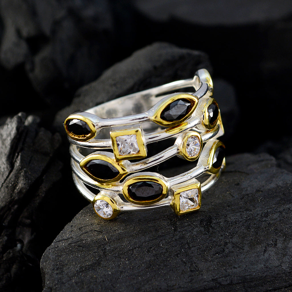 Black Onyx multiple Egyptian Sterling Silver Black Gems Eye catching Contemporary Ring Jewellery