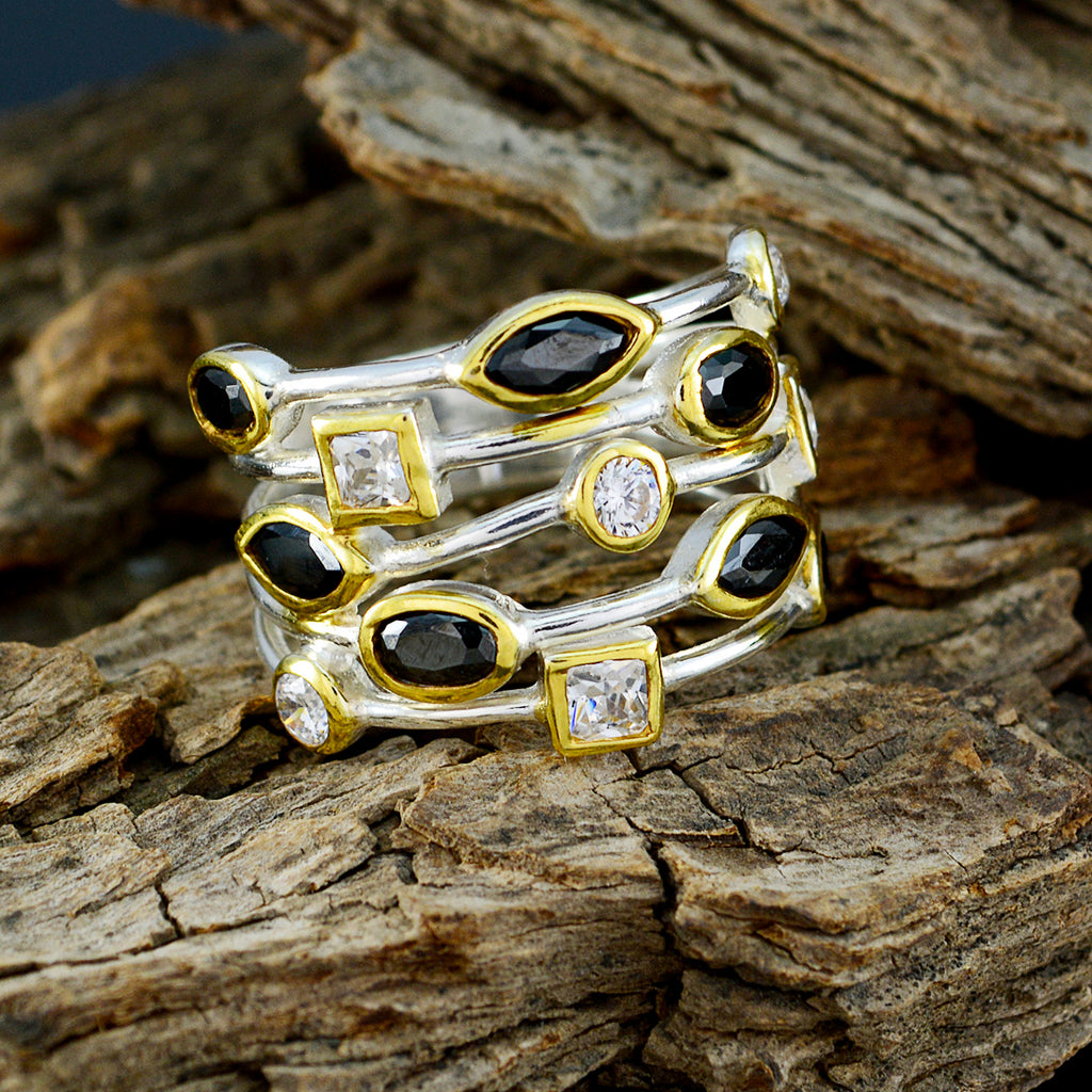 Black Onyx multiple Egyptian Sterling Silver Black Gems Eye catching Contemporary Ring Jewellery