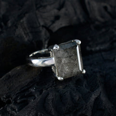 Rutile Quartz Solitaire Indian Silver Black Gems Classic Trendy Ring Jewelry