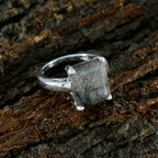 Rutile Quartz Solitaire Indian Silver Black Gems Classic Trendy Ring Jewelry